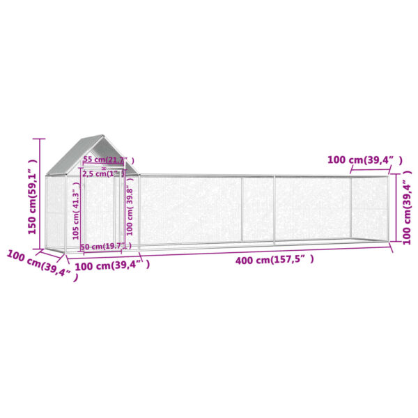 vidaXL Chicken Coop 16.4'x3.3'x4.9' Galvanized Steel - Image 6