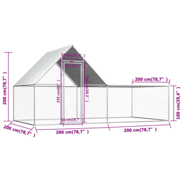 vidaXL Chicken Coop 13.1'x6.6'x6.6' Galvanized Steel - Image 6