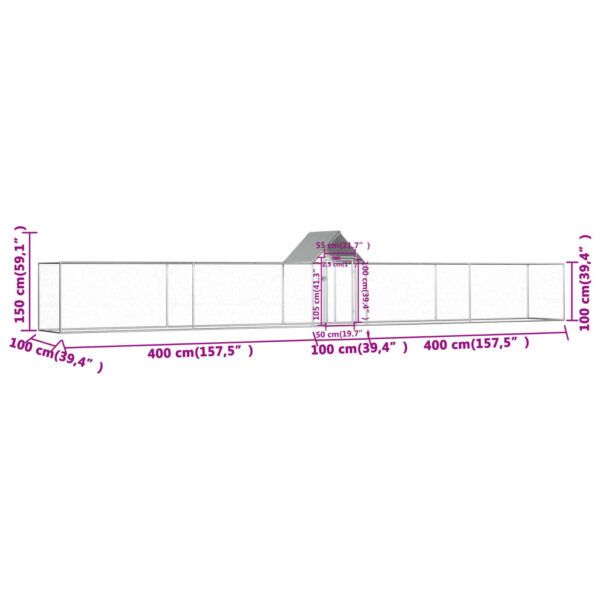 vidaXL Chicken Coop 29.5'x3.3'x4.9' Galvanized Steel - Image 6