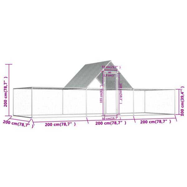 vidaXL Chicken Coop 19.7'x6.6'x6.6' Galvanized Steel - Image 6