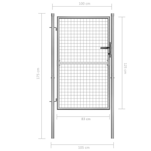 vidaXL Garden Gate Galvanized Steel 41.3"x68.9" Silver - Image 5