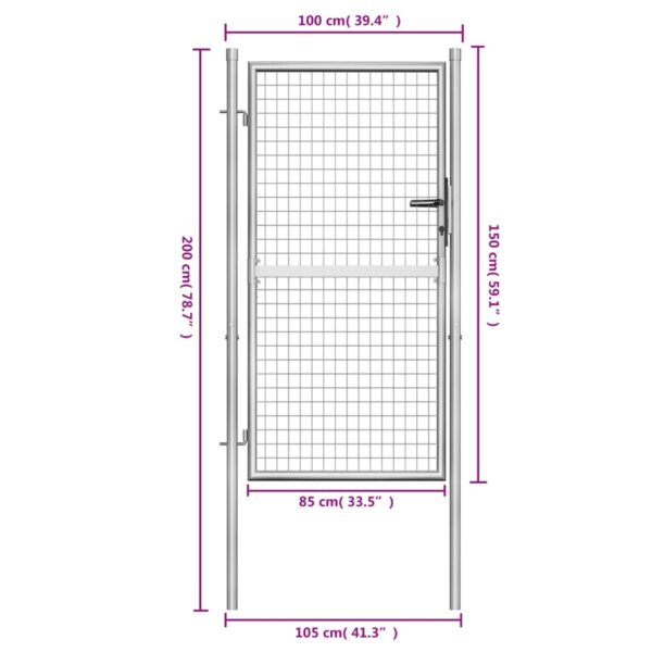 vidaXL Garden Gate Galvanized Steel 41.3"x78.7" Silver - Image 5