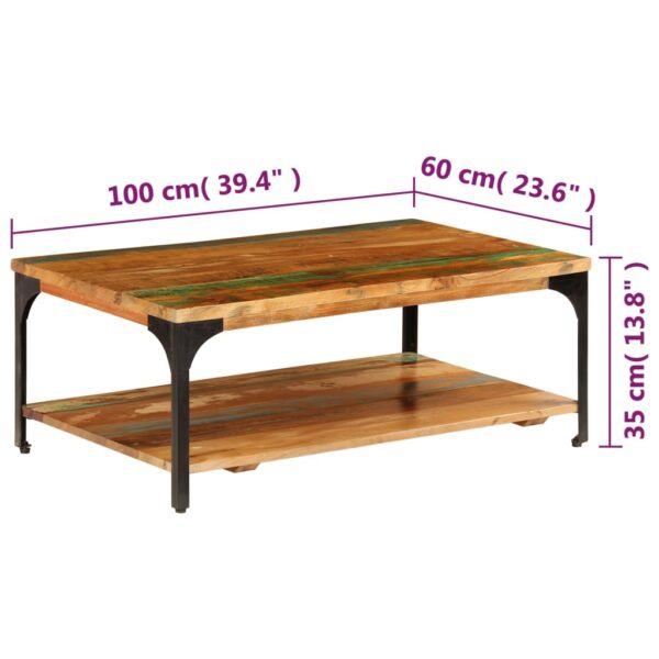 vidaXL Coffee Table with Shelf 39.4"x23.6"x13.8" Solid Reclaimed Wood - Image 8