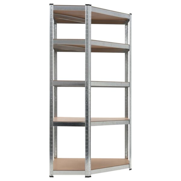 vidaXL 5-Layer Corner Shelf Silver Steel&Engineered Wood - Image 2