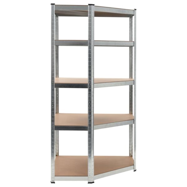 vidaXL 5-Layer Corner Shelf Silver Steel&Engineered Wood - Image 3