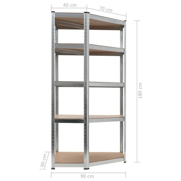 vidaXL 5-Layer Corner Shelf Silver Steel&Engineered Wood - Image 8