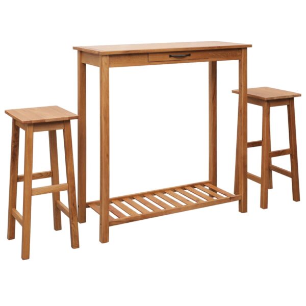 vidaXL 3 Piece Bar Set Solid Oak Wood - Image 4