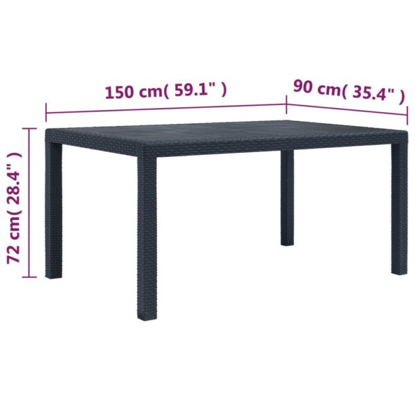 vidaXL Patio Table Anthracite 59"x35.4"x28.3" Plastic Rattan Look - Image 5