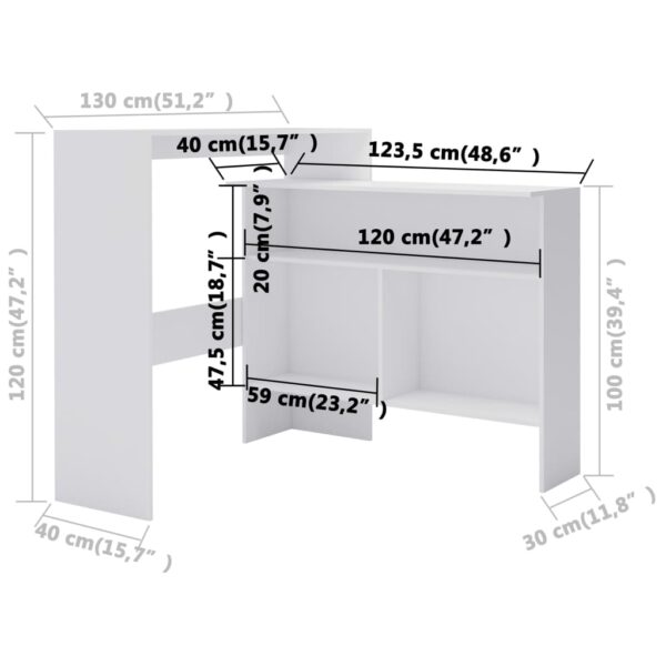 vidaXL Bar Table with 2 Table Tops White 51.2"x15.7"x47.2" - Image 11