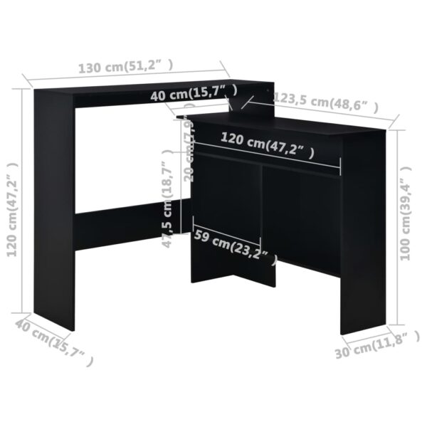 vidaXL Bar Table with 2 Table Tops Black 51.2"x15.7"x47.2" - Image 11