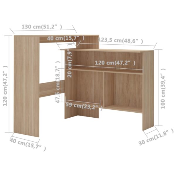 vidaXL Bar Table with 2 Table Tops Oak 51.2"x15.7"x47.2" - Image 11