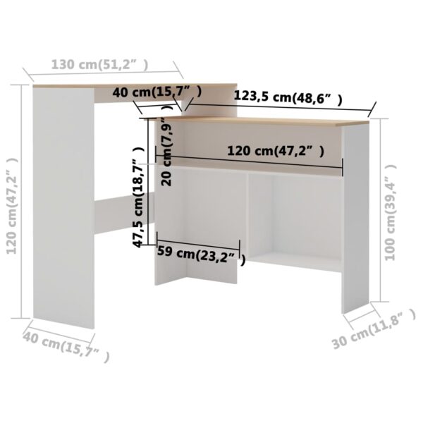 vidaXL Bar Table with 2 Table Tops White and Oak 51.2"x15.7"x47.2" - Image 10