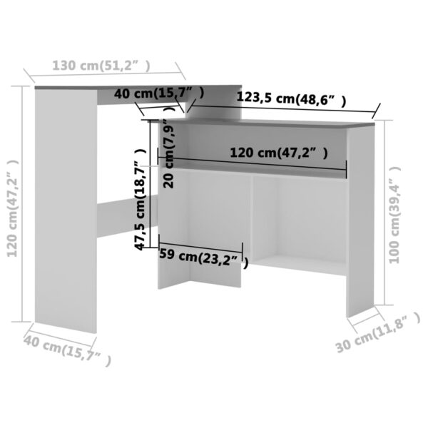 vidaXL Bar Table with 2 Table Tops White and Gray 51.2"x15.7"x47.2" - Image 10