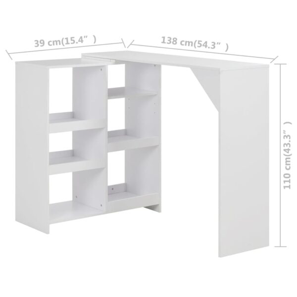 vidaXL Bar Table with Moveable Shelf White 54.3"x15.4"x43.3" - Image 6