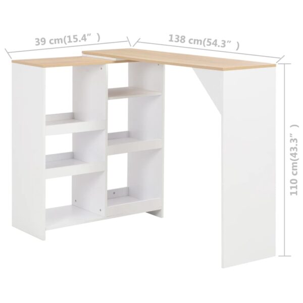 vidaXL Bar Table with Moveable Shelf White 54.3"x15.4"x43.3" - Image 6