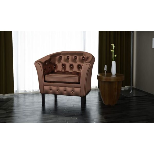 vidaXL Tub Chair Brown Faux Leather - Image 2