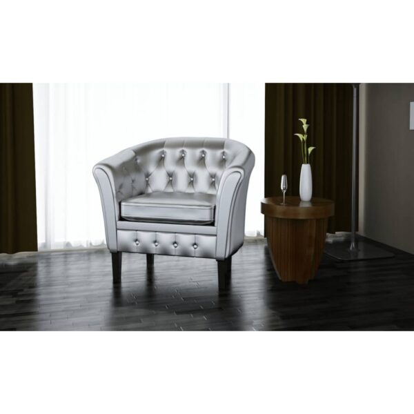 vidaXL Tub Chair Silver Faux Leather - Image 2