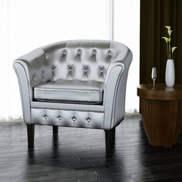 vidaXL Tub Chair Silver Faux Leather - Image 4