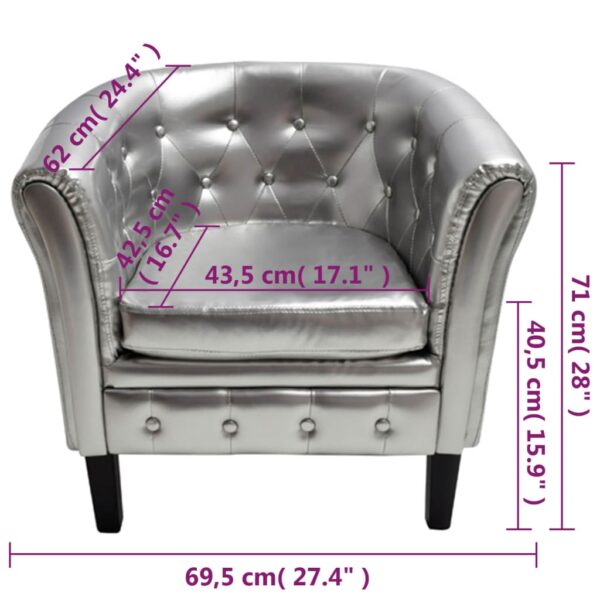 vidaXL Tub Chair Silver Faux Leather - Image 6