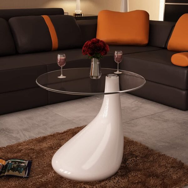 vidaXL Coffee Table with Round Glass Top High Gloss White