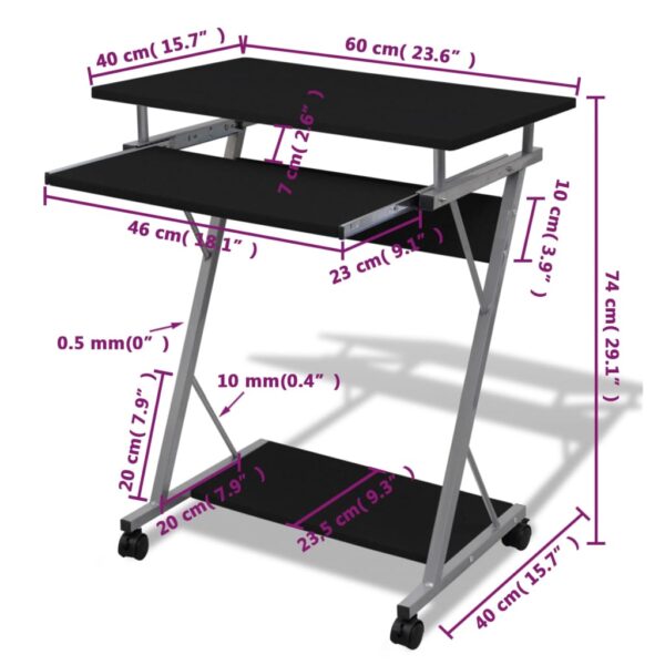 vidaXL Compact Computer Desk with Pull-out Keyboard Tray Black - Image 5