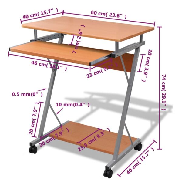 vidaXL Compact Computer Desk with Pull-out Keyboard Tray Brown - Image 5