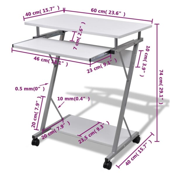 vidaXL Compact Computer Desk with Pull-out Keyboard Tray White - Image 5