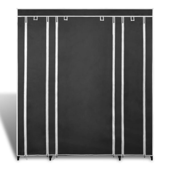 vidaXL Fabric Wardrobe with Compartments and Rods 17.7"x59"x69" Black - Image 2