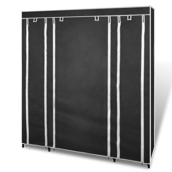 vidaXL Fabric Wardrobe with Compartments and Rods 17.7"x59"x69" Black - Image 3