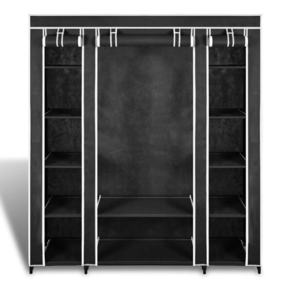 vidaXL Fabric Wardrobe with Compartments and Rods 17.7"x59"x69" Black - Image 5