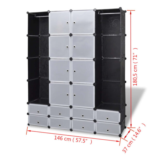 vidaXL Modular Cabinet with 18 Compartments Black and White 14.6"x57.5"x71.1" - Image 7