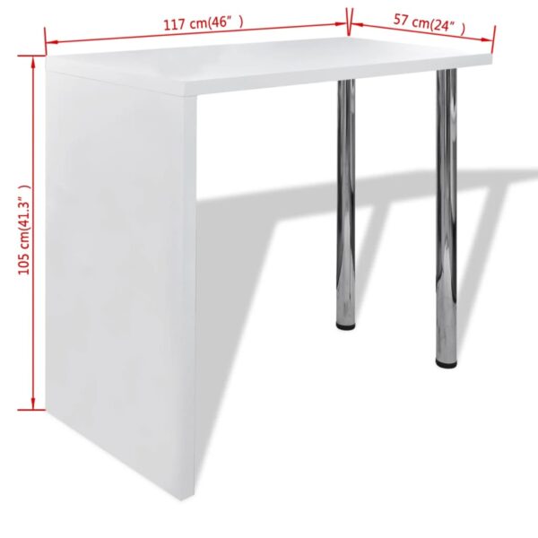 vidaXL Bar Table MDF with 2 Steel Legs High Gloss White - Image 5