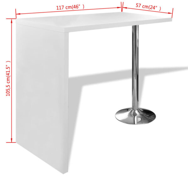 vidaXL Bar Table MDF with 1 Steel Leg High Gloss White - Image 5