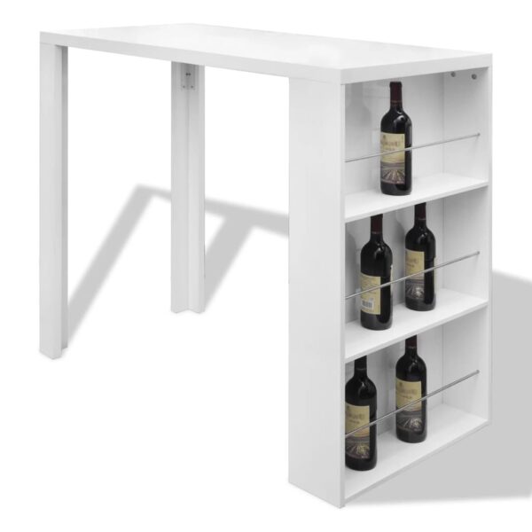 vidaXL Bar Table MDF with Wine Rack High Gloss White - Image 2