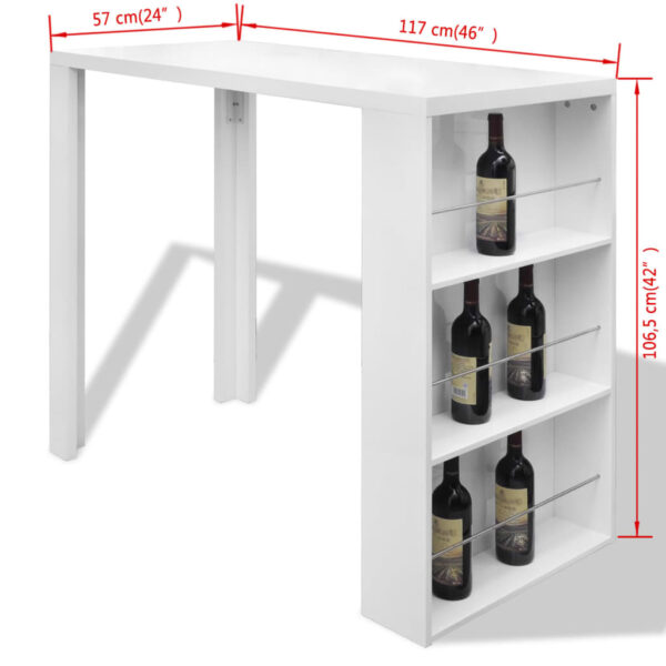 vidaXL Bar Table MDF with Wine Rack High Gloss White - Image 6