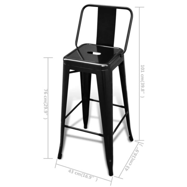 vidaXL Bar Stools 2 pcs Black Steel - Image 5