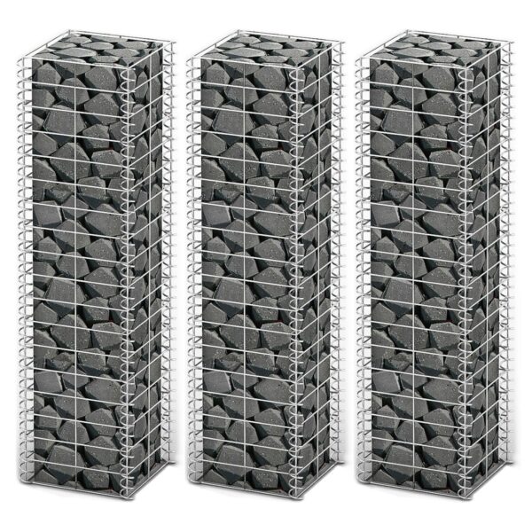 vidaXL Gabion Set 3 pcs Galvanized Wire 9.8"x9.8"x39.4"