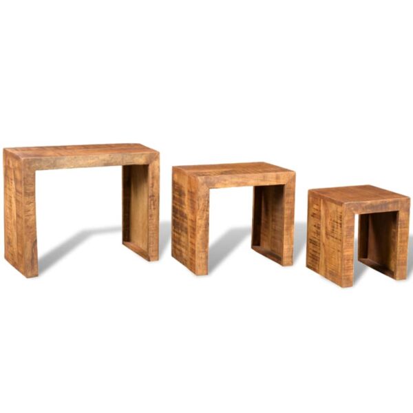 vidaXL Nesting Table Set 3 Pieces Solid Mango Wood - Image 4