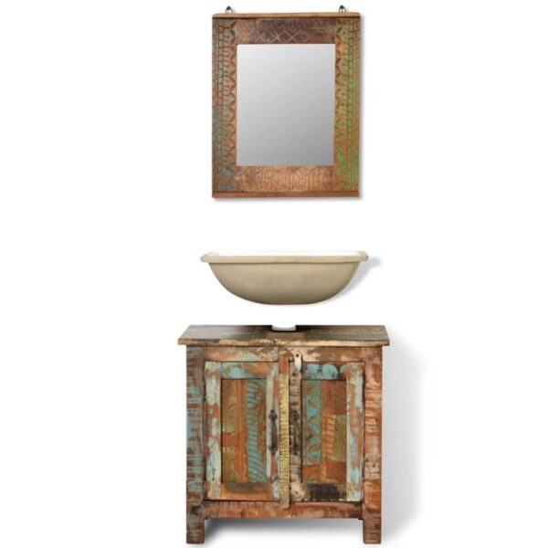 Reclaimed Solid Wood Bathroom Vanity Cabinet Set with Mirror - Image 2