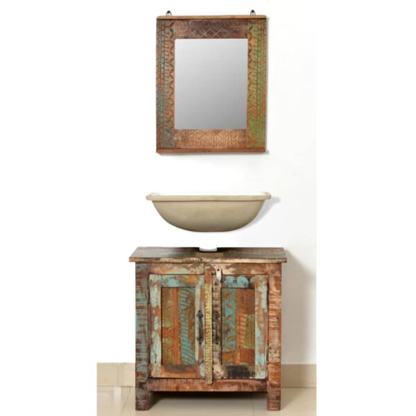 Reclaimed Solid Wood Bathroom Vanity Cabinet Set with Mirror - Image 3