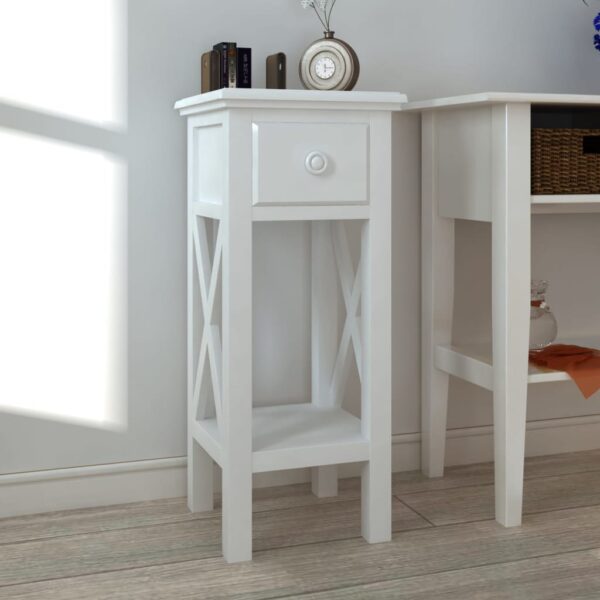 vidaXL Side Table with Drawer White