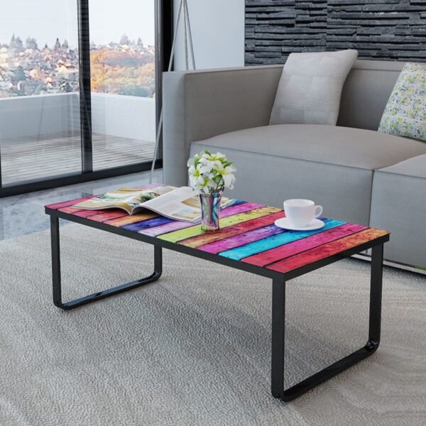 vidaXL Coffee Table with Rainbow Printing Glass Top - Image 6