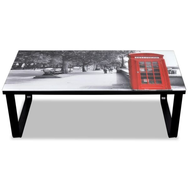 vidaXL Coffee Table with Telephone Booth Printing Glass Top - Image 3