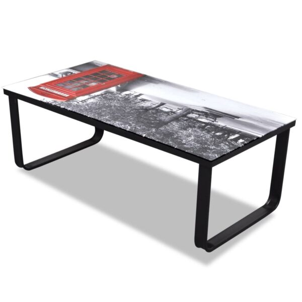 vidaXL Coffee Table with Telephone Booth Printing Glass Top - Image 5