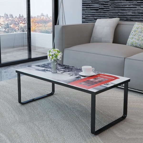 vidaXL Coffee Table with Telephone Booth Printing Glass Top - Image 6