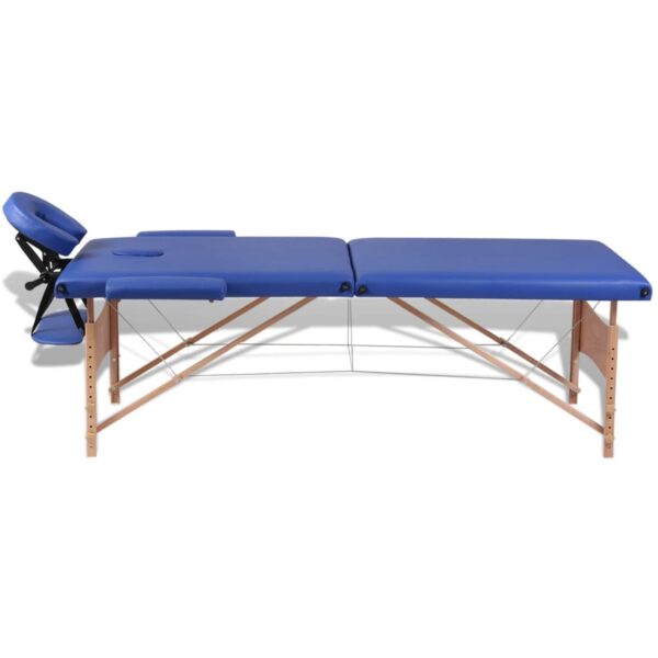 vidaXL Blue Foldable Massage Table 2 Zones with Wooden Frame - Image 6