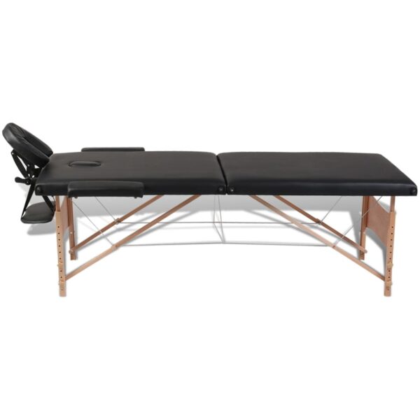 vidaXL Black Foldable Massage Table 2 Zones with Wooden Frame - Image 8