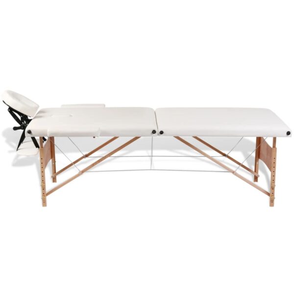 vidaXL Cream White Foldable Massage Table 2 Zones with Wooden Frame - Image 5