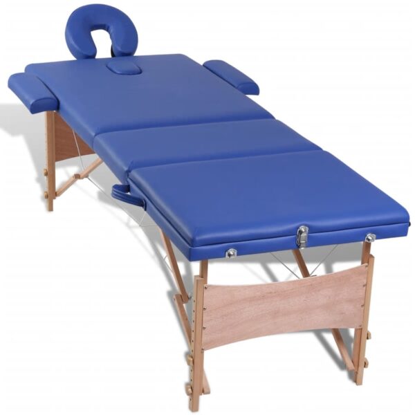 vidaXL Blue Foldable Massage Table 3 Zones with Wooden Frame - Image 7