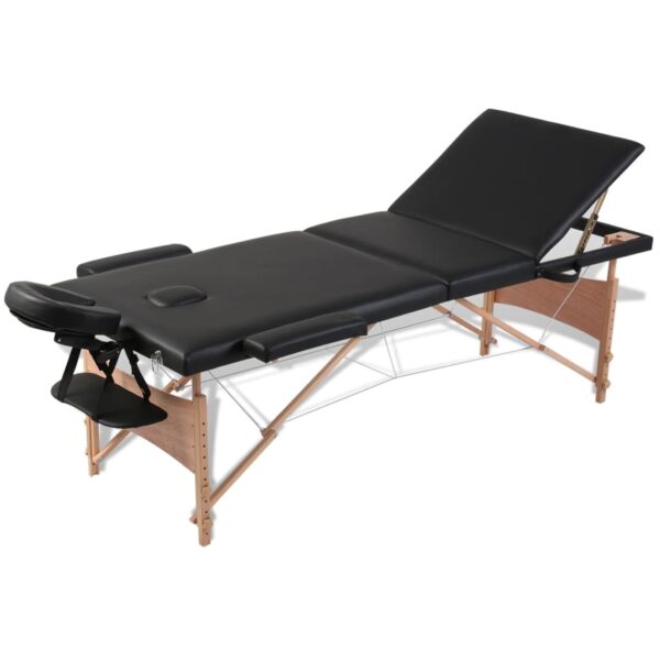 vidaXL Black Foldable Massage Table 3 Zones with Wooden Frame